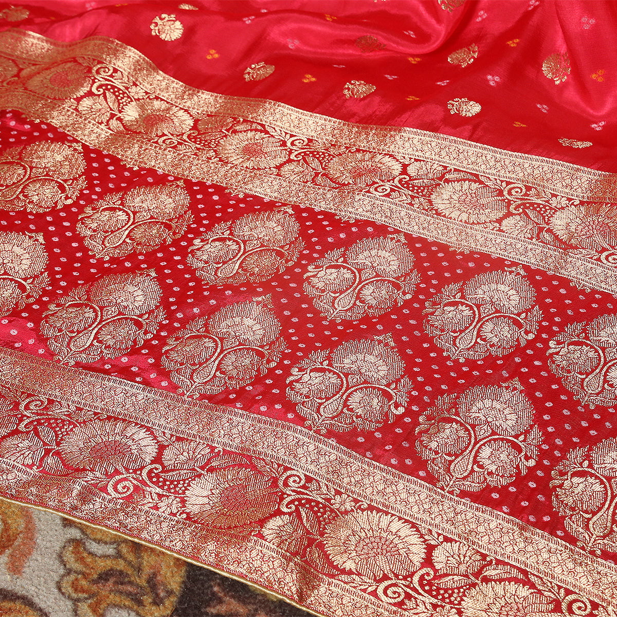 FBDY0002523-Pure Gaji Silk Jacq. Bandhni - Tasneem Fabrics