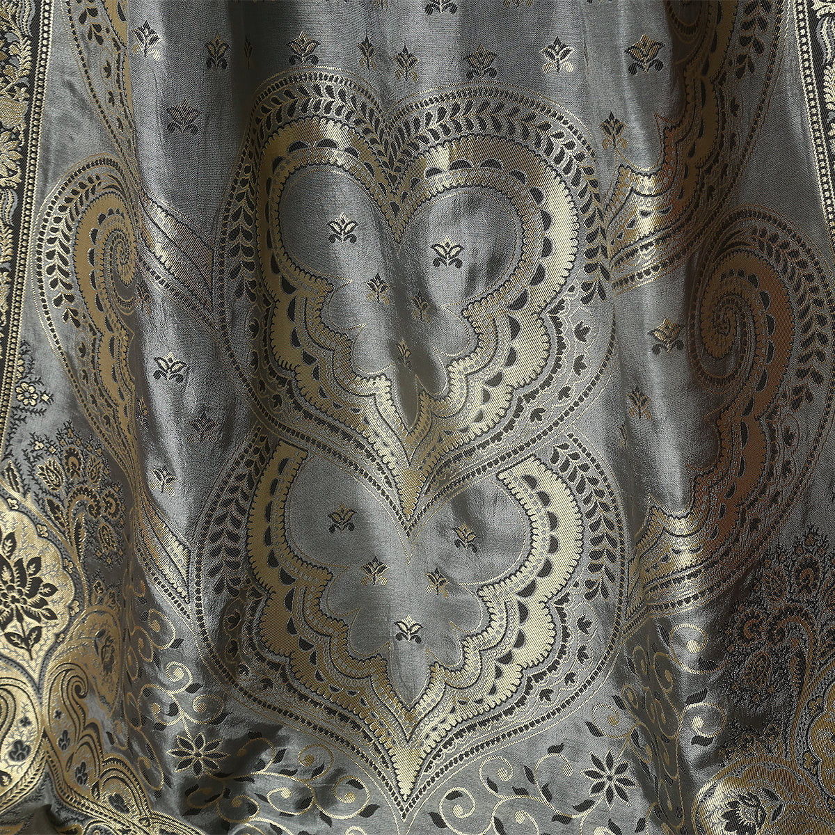 FBDY0002896-Matka Silk Zari Jacq Black Gold - Tasneem Fabrics